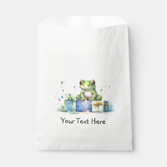 Sacolinha Feliz sapo Verde de Aniversário com presentes empa (Frente)