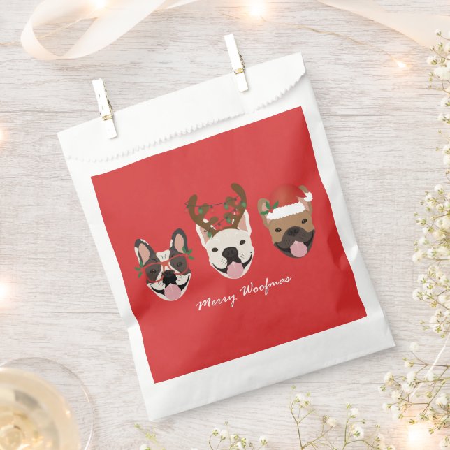Sacolinha Feliz Woofmas Bolsas Francesas Cabeças de Natal (Cortado)