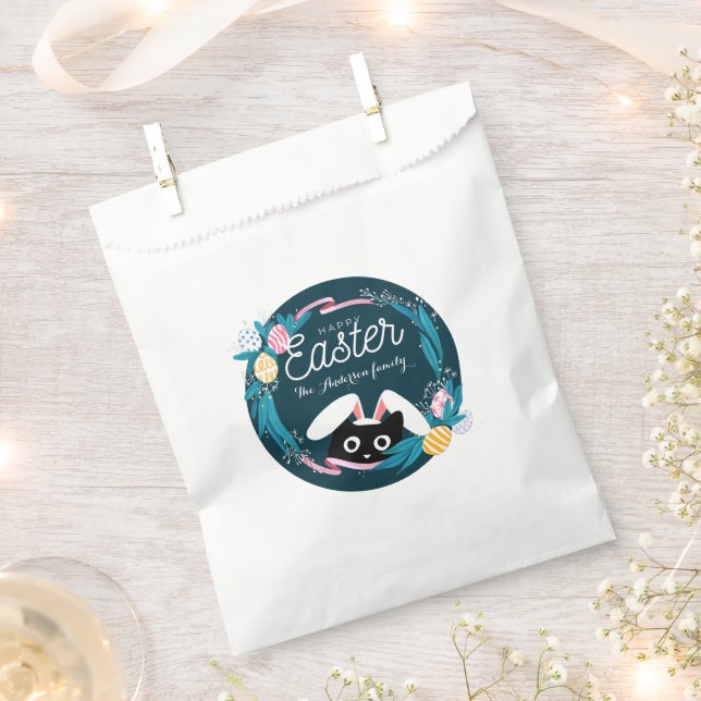 Sacolinha Felz pascoa, Gato Negro com orelhas de coelho (Cortado)