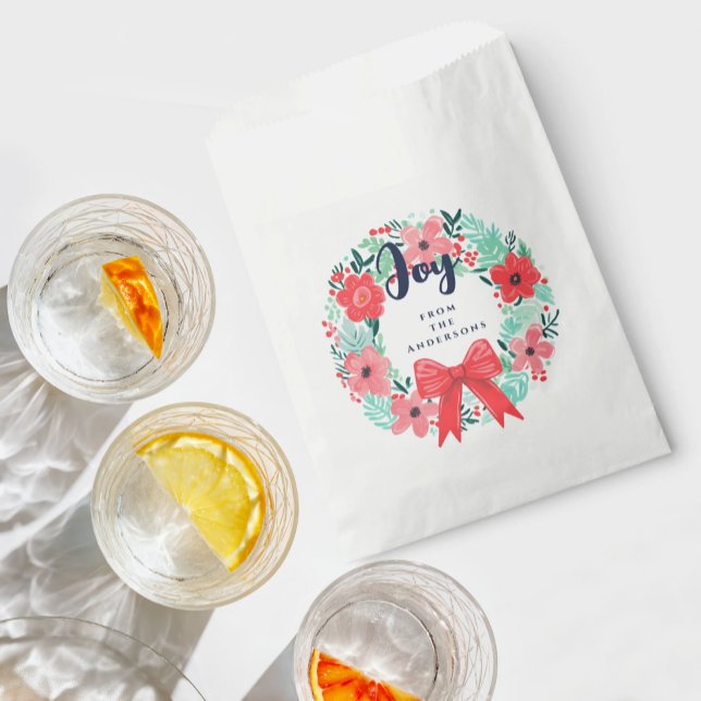 Sacolinha Feriado Natal Azul Joy Red Floral Wreath (Criador carregado)