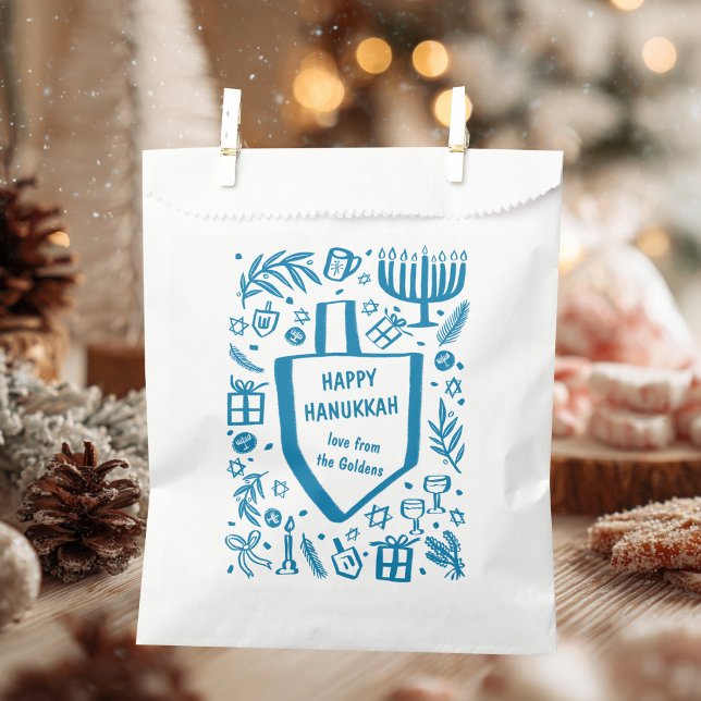 Sacolinha Feriado Whimsic Hanukkah Personalizado (Whimsical Hanukkah Holiday Cute Driedel Custom Favor Bag
)