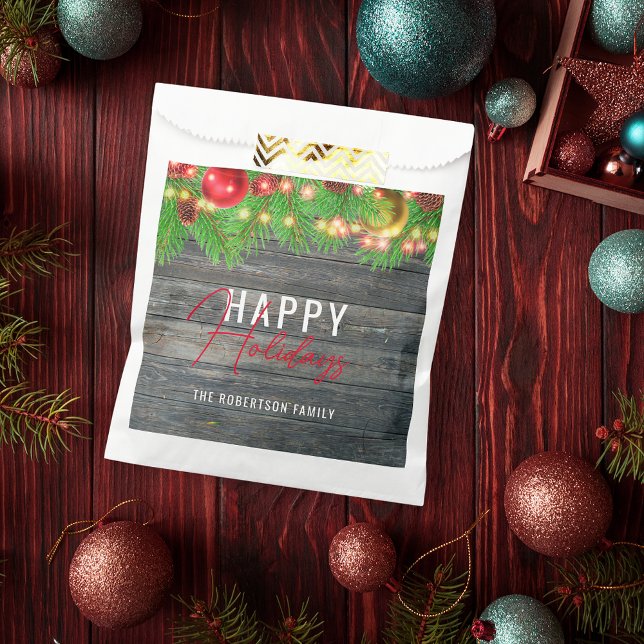 Sacolinha FESON Lights Baubles Rustic Holiday Christmas (Criador carregado)