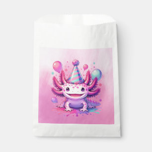 Sacolinha Festa de aniversário da Rapariga Axolotl rosa e ro