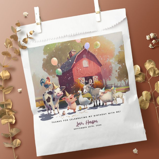 Sacolinha Festa de aniversário De Animais De Exploração (Criador carregado)