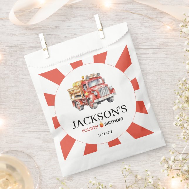 Sacolinha Festa de aniversário de bombeiros foqueiros vermel (Cortado)