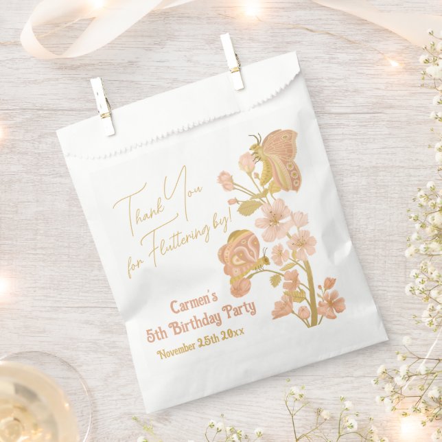 Sacolinha Festa de aniversário de Borboleta Rosa, Obrigado (Cortado)