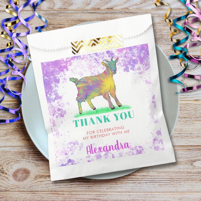 Sacolinha Festa de aniversário De Cabra Obrigado (Cute goat colorful farm animal art birthday party thank you custom favor bag)
