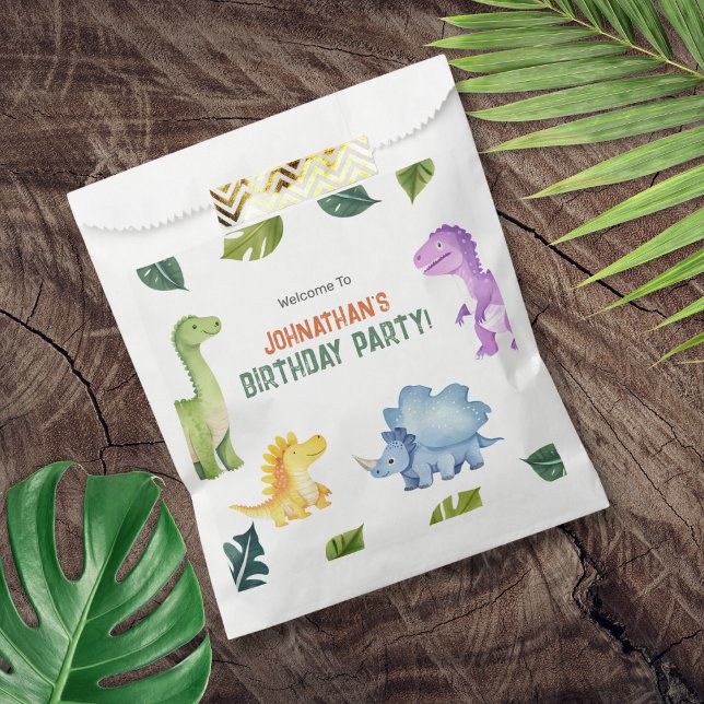 Sacolinha Festa de Aniversário de criança de Dinossauro Colo (Cute Colorful Dinosaur Kids Birthday Party Favor Bag)