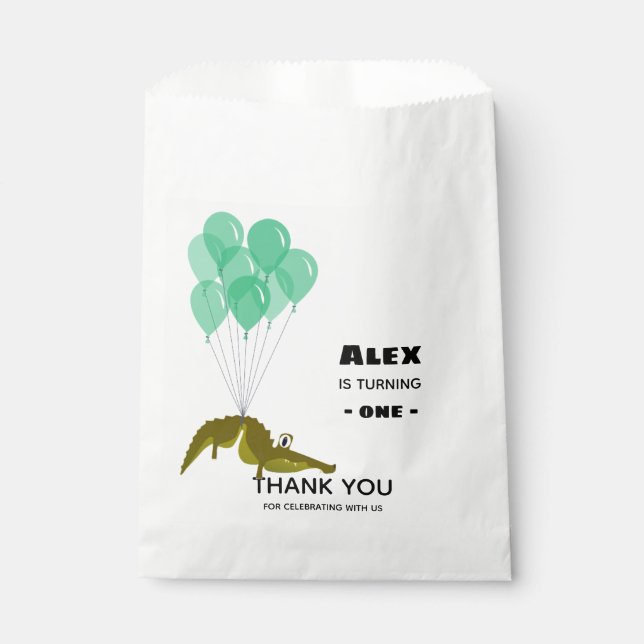 Sacolinha Festa de aniversário de crocodilo Obrigado (Frente)