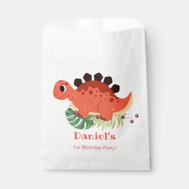 Sacolinha Festa de aniversário de Dinossauro Bonito do Parti (Frente)