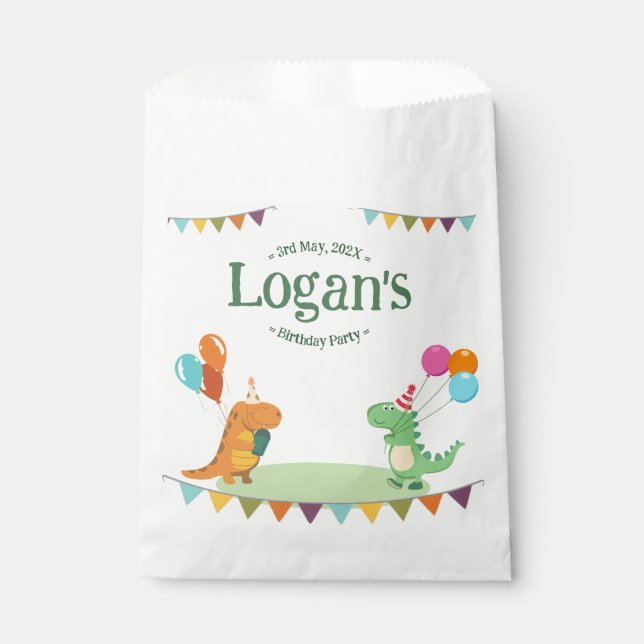 Sacolinha Festa de aniversário de Dinossauro de Cartoon (Frente)