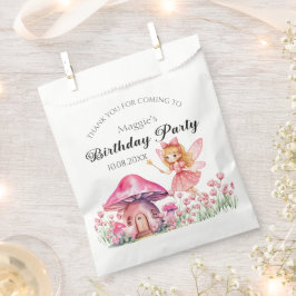 Sacolinha Festa de aniversário de fadas e cogumelos cor-de-r