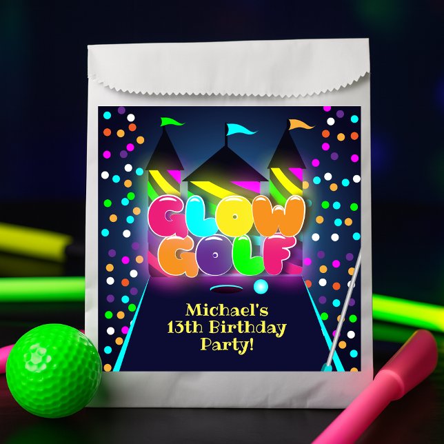 Sacolinha Festa de aniversário de Golfe Miniatura Brilhante (Glow Miniature Golf Birthday Party Favor Bag
)