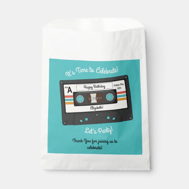 Sacolinha Festa de aniversário de música em fita cassete do  (Frente)