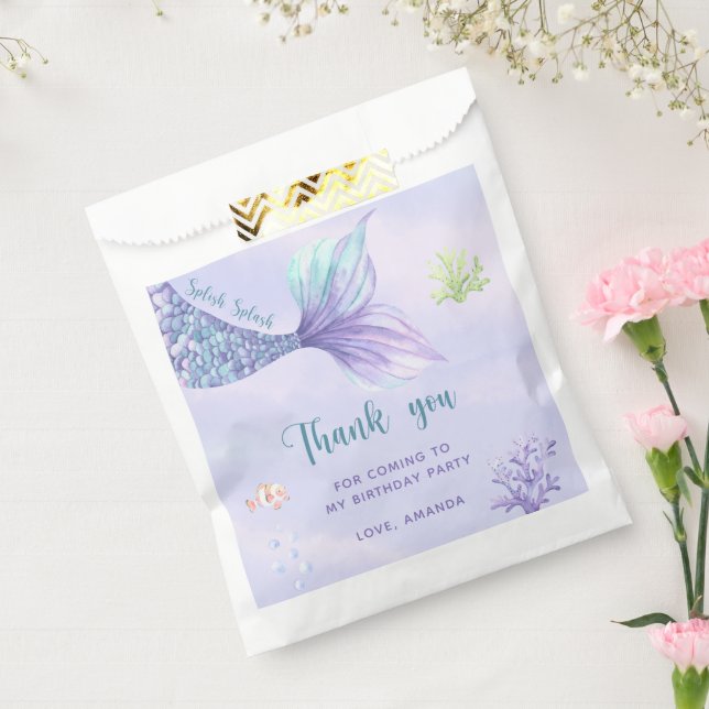 Sacolinha Festa de aniversário De Sereia Sob O Mar Obrigado (Selado)