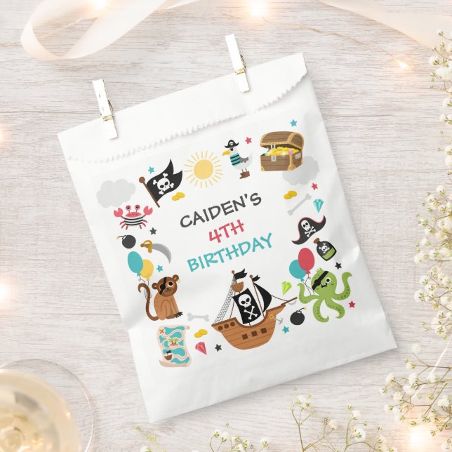 Sacolinha Festa de aniversário do tesouro de navio pirata (Cortado)