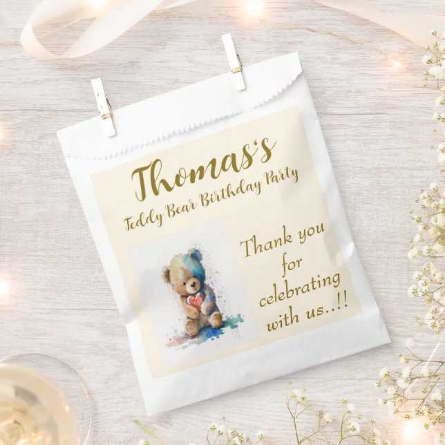 Sacolinha Festa de aniversário do Urso de Teddy (Cortado)