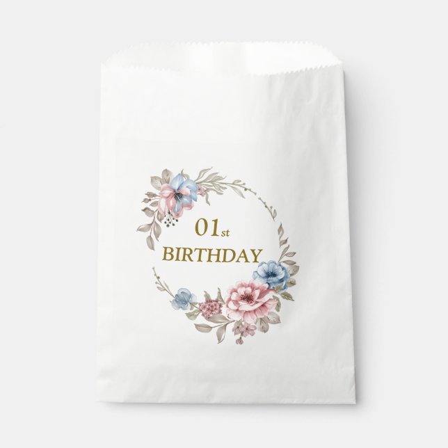 Sacolinha Festa de aniversário Floral Elegante (Frente)