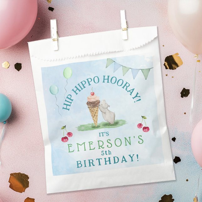 Sacolinha Festa de aniversário Hip Hippo Hooray (Hip Hippo Hooray Birthday Party Favor Bag)
