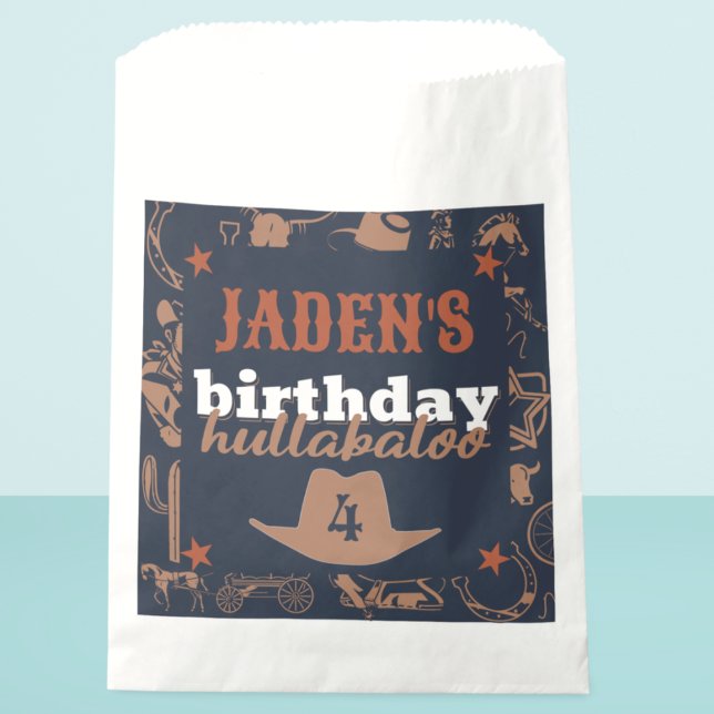 Sacolinha Festa de "Aniversário Hullabaloo" Ocidental do Cow (Wild West cowboy western favor bag birthday party cowboy hat custom name and age)