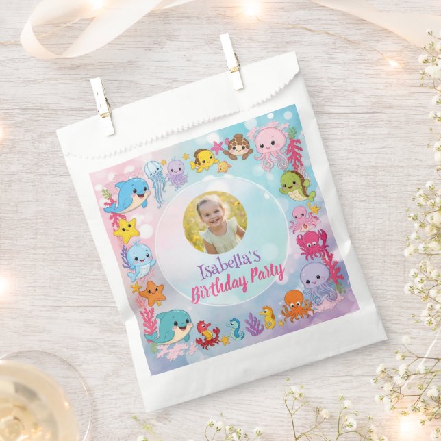 Sacolinha Festa de aniversário Mermaid Photo Ocean (Cortado)