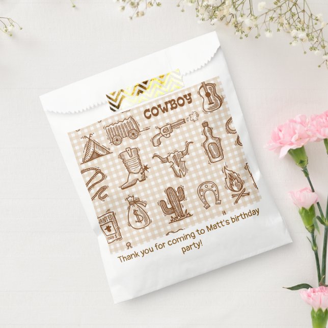 Sacolinha Festa de aniversário Ocidental de Cowboy Gingham (Selado)