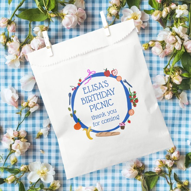 Sacolinha Festa de aniversário PERSONALIZADA Desenhada pela  (Picnic Hand drawn Modern Cute CUSTOM BIRTHDAY PARTY Favor Bag
)