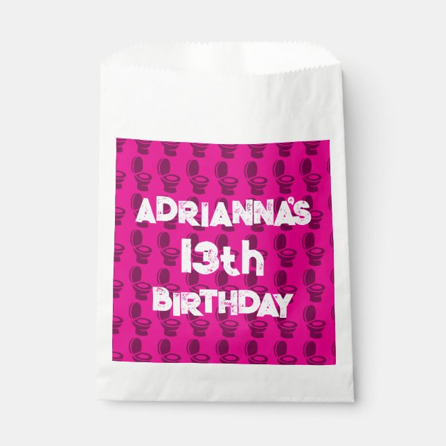 Sacolinha Festa de aniversário Rosa de Toilet Skibidi (Frente)