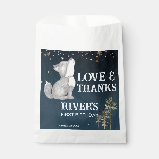 Sacolinha Festa de aniversário selvagem de um lobo pequeno (Frente)