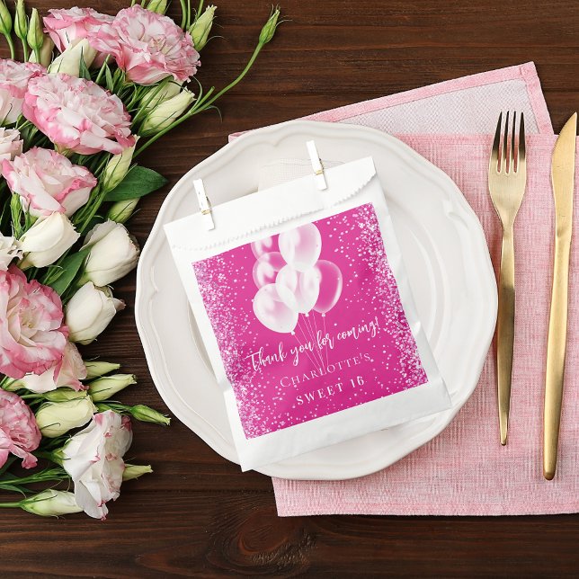 Sacolinha Festa de balões brancos cor-de-rosa de aniversário (Criador carregado)