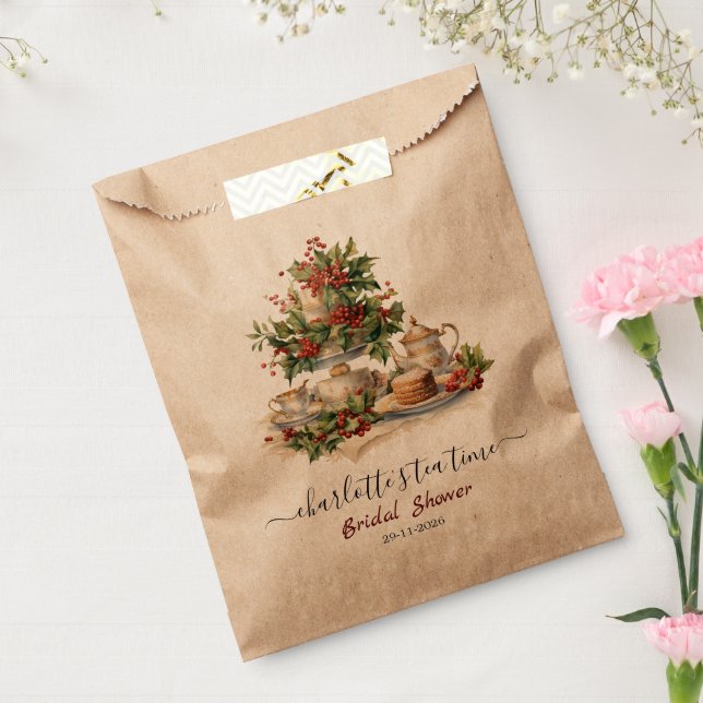 Sacolinha Festa de Chá Elegante para Chá de Noiva de Natal (Selado)