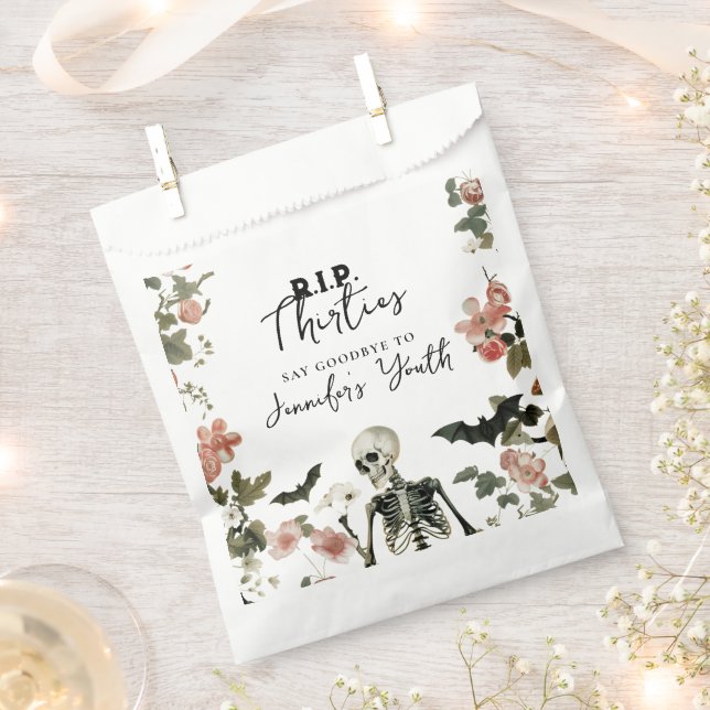 Sacolinha Festa de Esqueleto Floral Rosa-aniversário de 40 a (Cortado)