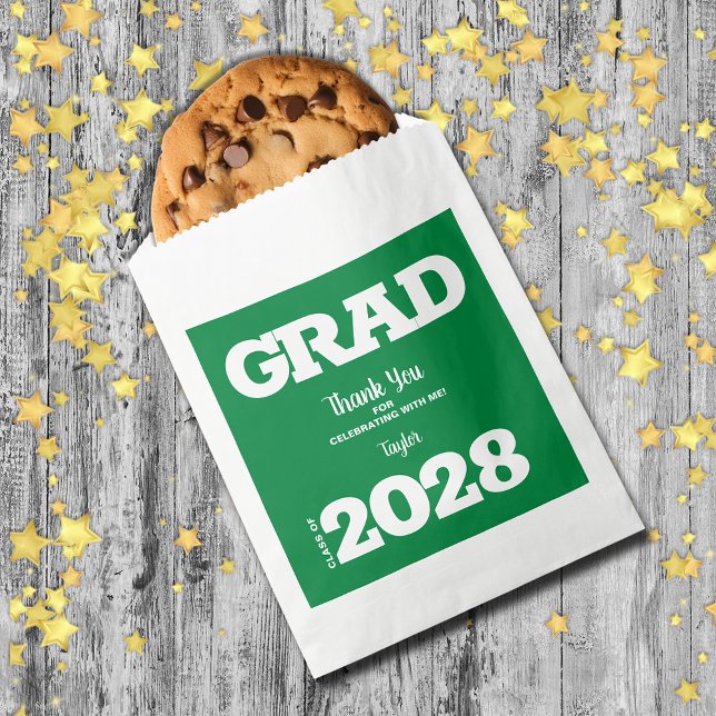 Sacolinha Festa de formatura branca verde - Saco de favoreci (Green and White Graduation Party Treat Favor Bags)