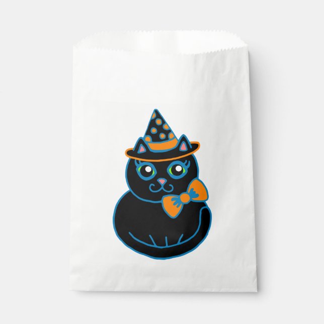 Sacolinha Festa de Halloween Black Cat Favor Treat Bag (Frente)