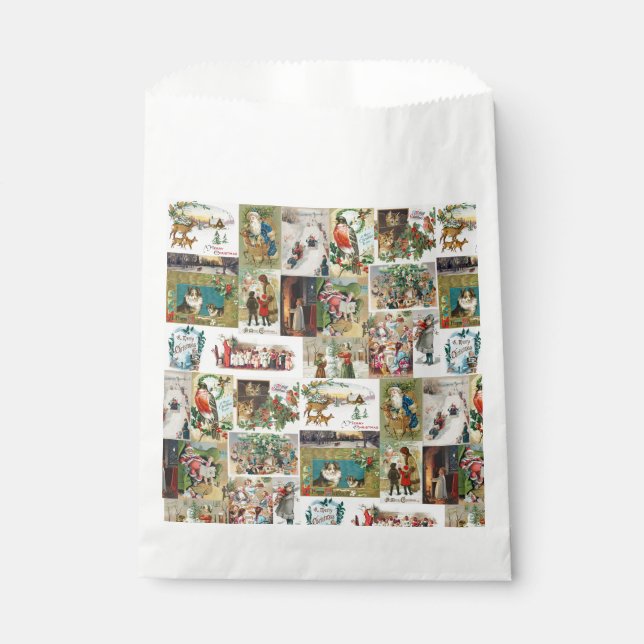 Sacolinha Festa de Natal de Colagem Antiquada de natais vint (Frente)