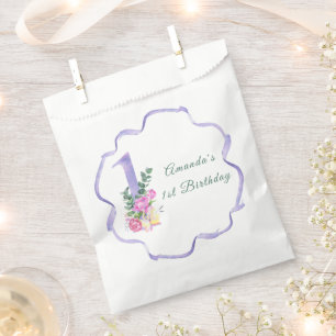 Sacolinha Festa de um ano com flores e laço