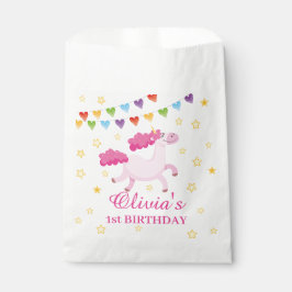 Sacolinha Festa Mágica de Nascimento Cinza do Unicórnio Rosa