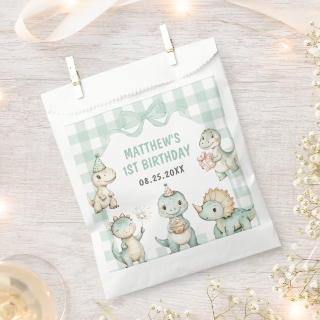 Sacolinha Festa primeiro aniversario de Dinossaur Blue Gingh (Cortado)