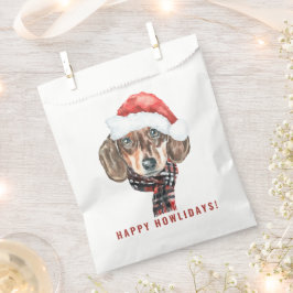 Sacolinha Festivo Aquarela Papais noeis Dachshund Natal