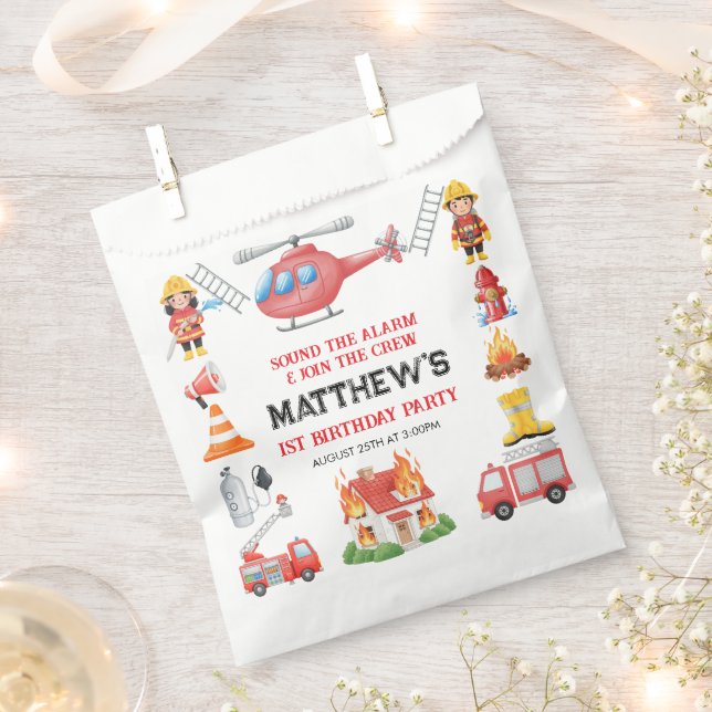 Sacolinha Firetrucks Boy 1st Birthday | Cute Little party (Cortado)