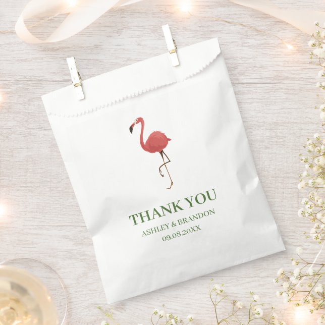 Sacolinha Flamingo Tropics Green and Pink Wedding Thank You (Cortado)