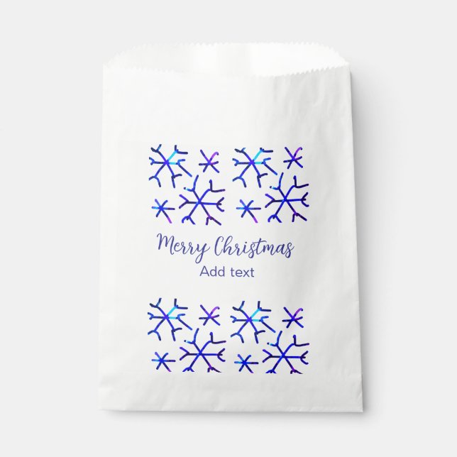 Sacolinha Flocos de neve brilhantes metálicos azuis Padrão d (Frente)