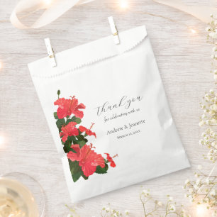 Sacolinha Flor Red Hibiscus Obrigado Favor de Casamento Bag
