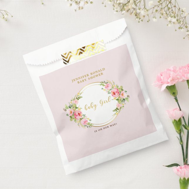 Sacolinha Flor rosa e Dourada chá de fraldas (Selado)