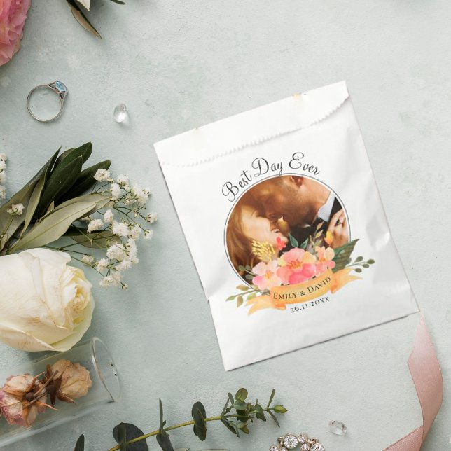 Sacolinha Floral Best Day Ever Photo Obrigado Festa de casam (Floral Best Day Ever Photo Thank You Wedding Party Favor Bag)