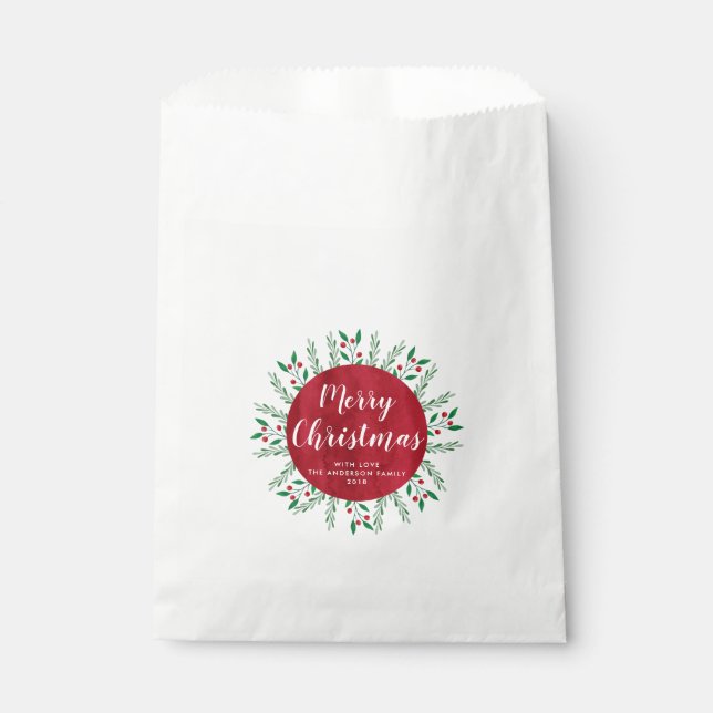 Sacolinha Floral de Cor Vermelha de Natal Personalizada (Frente)
