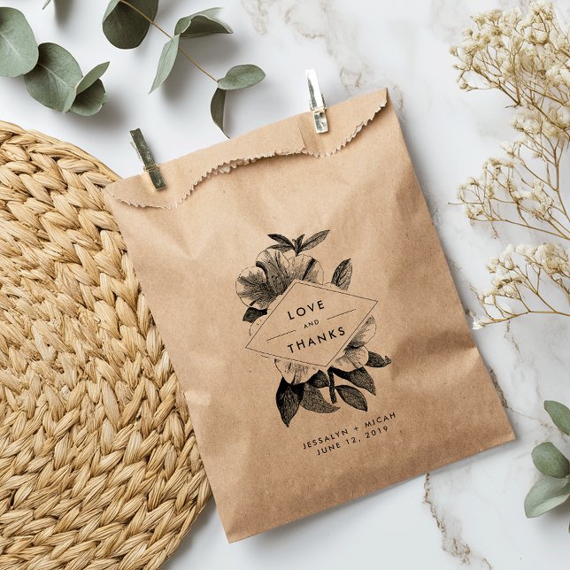 Sacolinha Floral Kraft Wedding Favor Obrigado (Criador carregado)