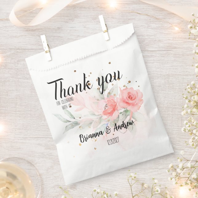 Sacolinha Floral Personalizado De Aquarela Agradecimentos (Cortado)