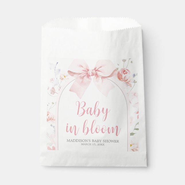 Sacolinha Floral Pink Bow Baby in Bloom Baby Shower (Frente)