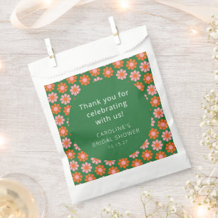 Sacolinha Flores Cor-de-Rosa Verdes Bridal Shower Agradecime